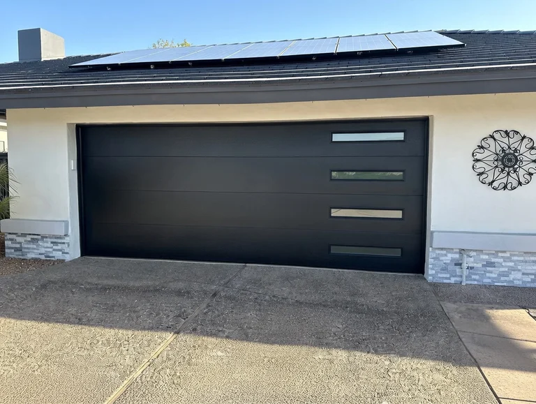 Black Flush Garage Door With Stacked Slimline Glass