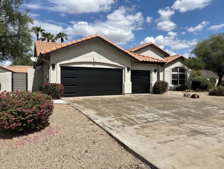 Black Flush Panel Garage Door With Stacked Slimline Tinted Glass