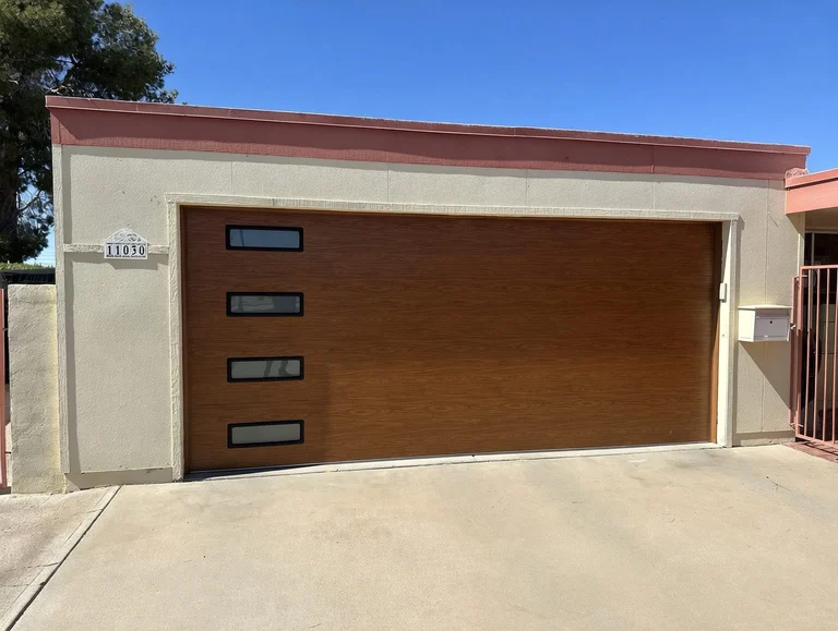Flush Rosewood Garage Door With Stacked Slimline Glass