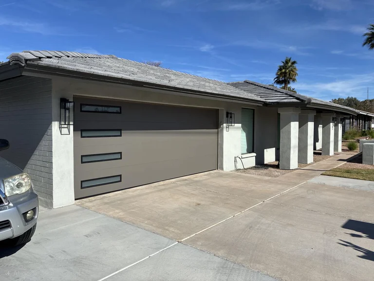 Weathered Grey Flush Panel Garage Door With Slimline Glass