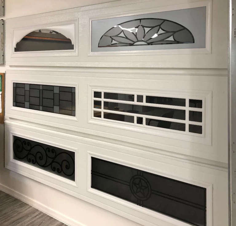 White Long Panel Garage Door Decorative Glass And Glass Inserts