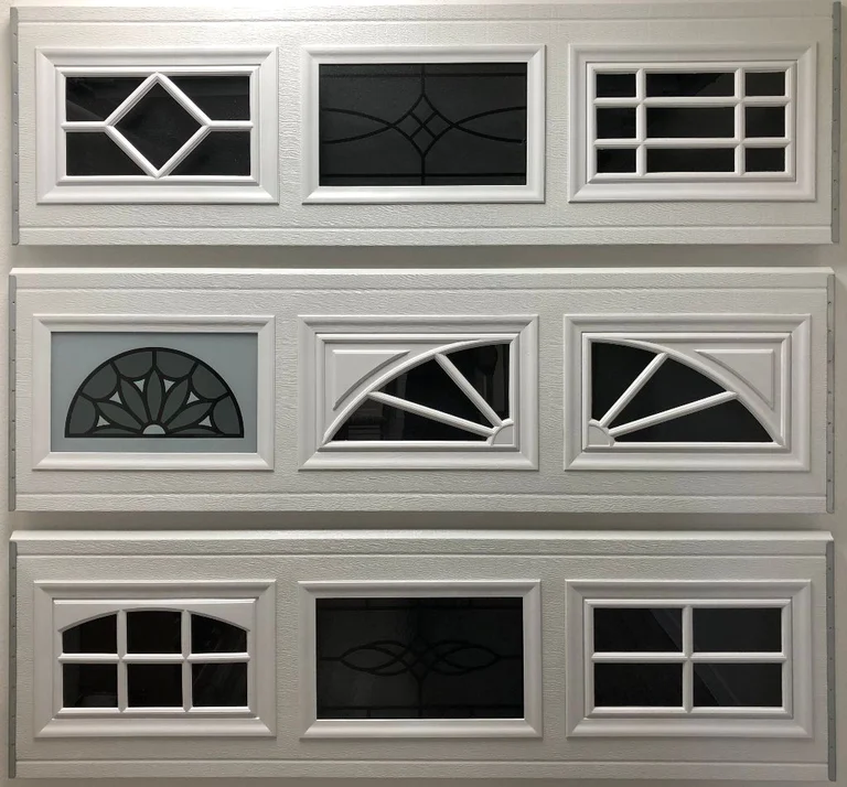 White Short Panel Garage Door Decorative Glass And Glass Inserts